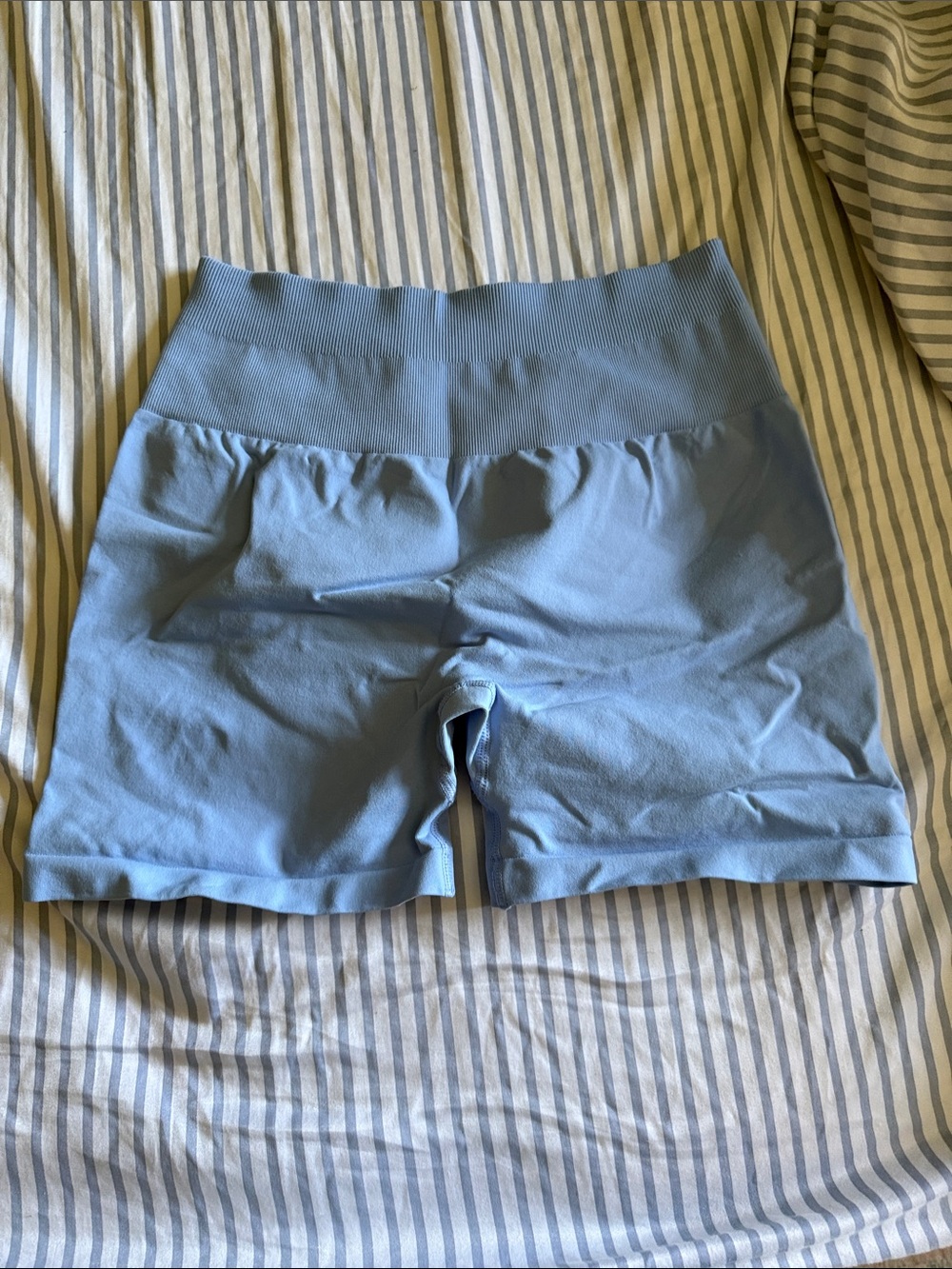 Seamless High-Waist Light Blue Bike Shorts for Women